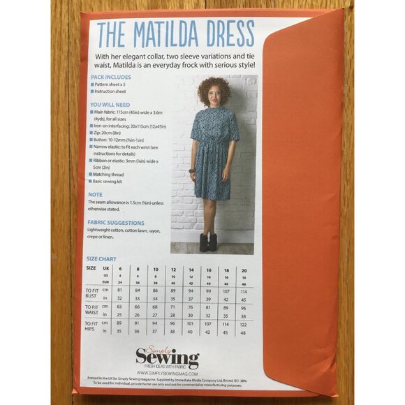 Misses Dress Pattern The Matilda Dress UNCUT US Size 4 6 8 10 12 14 16 18 - Picture 2 of 5